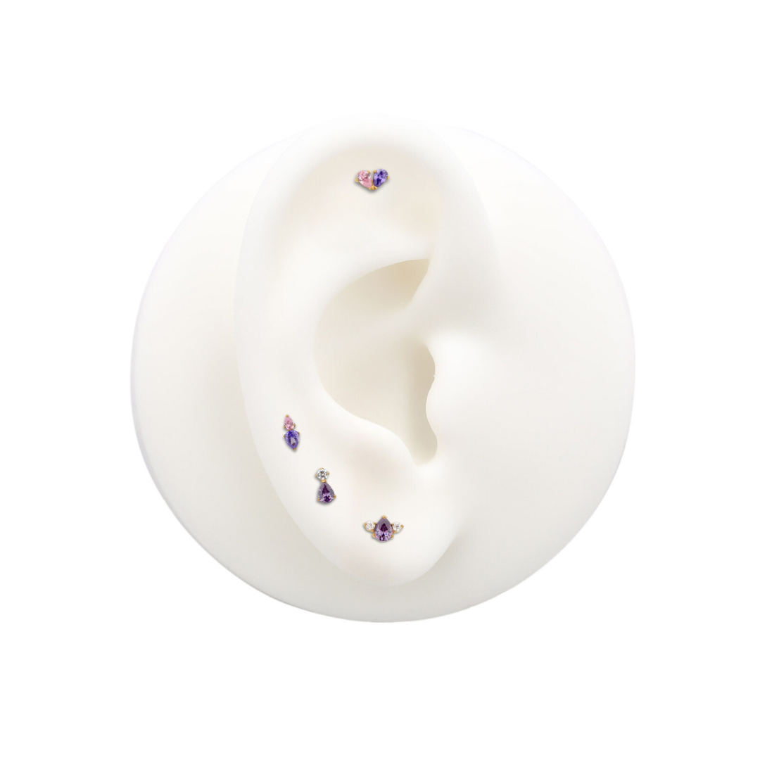 Trident 24kt Gold PVD Titanium Threadless Amethyst Tear w CZ Stone Attachment