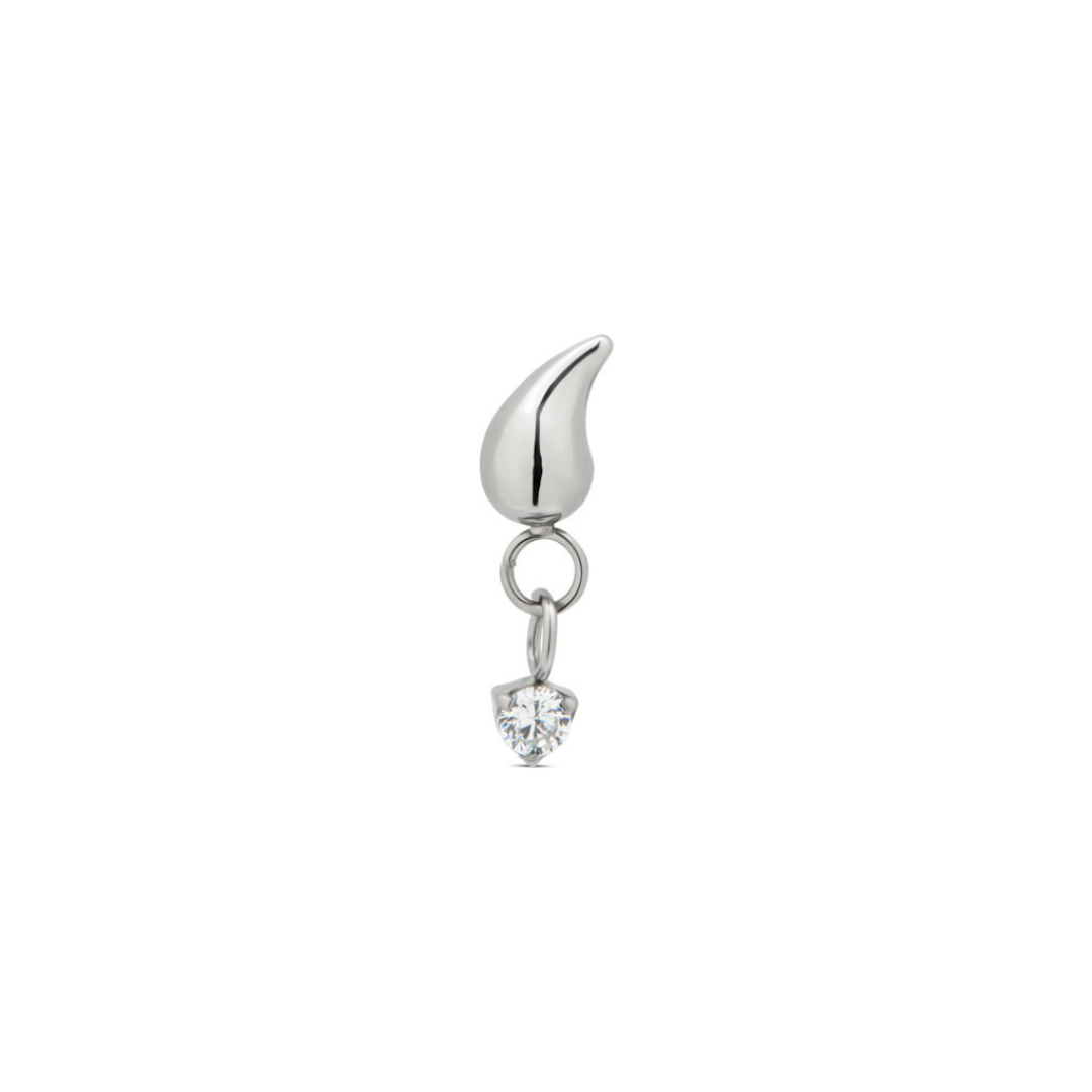 Trident Threadless Droplet w CZ Hanging Round Stone Attachment