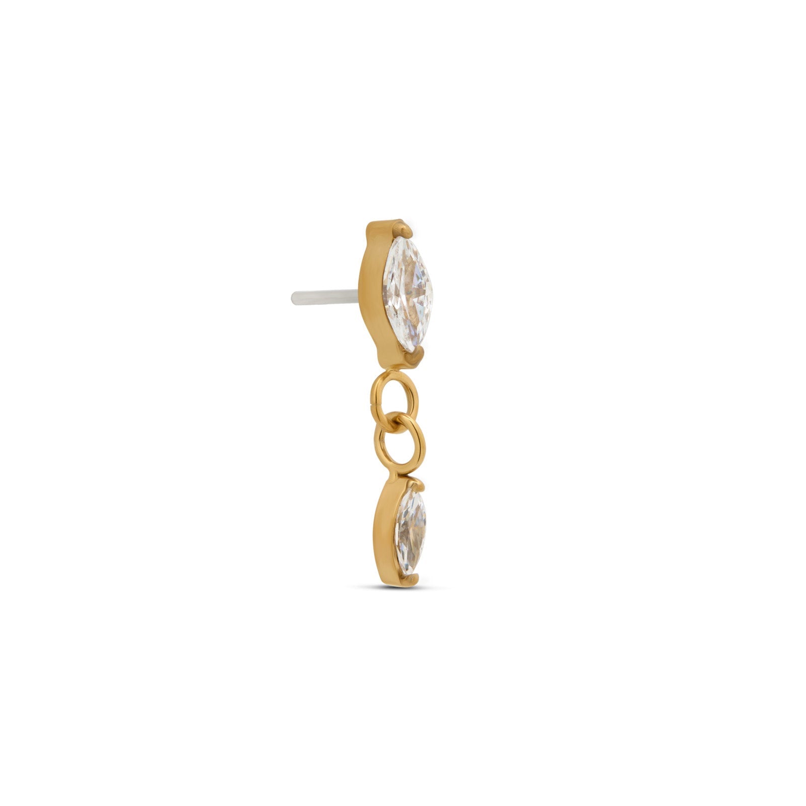 Trident 24kt Gold PVD Titanium Threadless Marquise Stone w Dangle Attachment