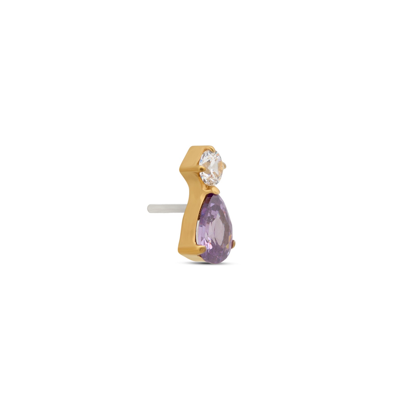 Trident 24kt Gold PVD Titanium Threadless Amethyst Tear w CZ Stone Attachment