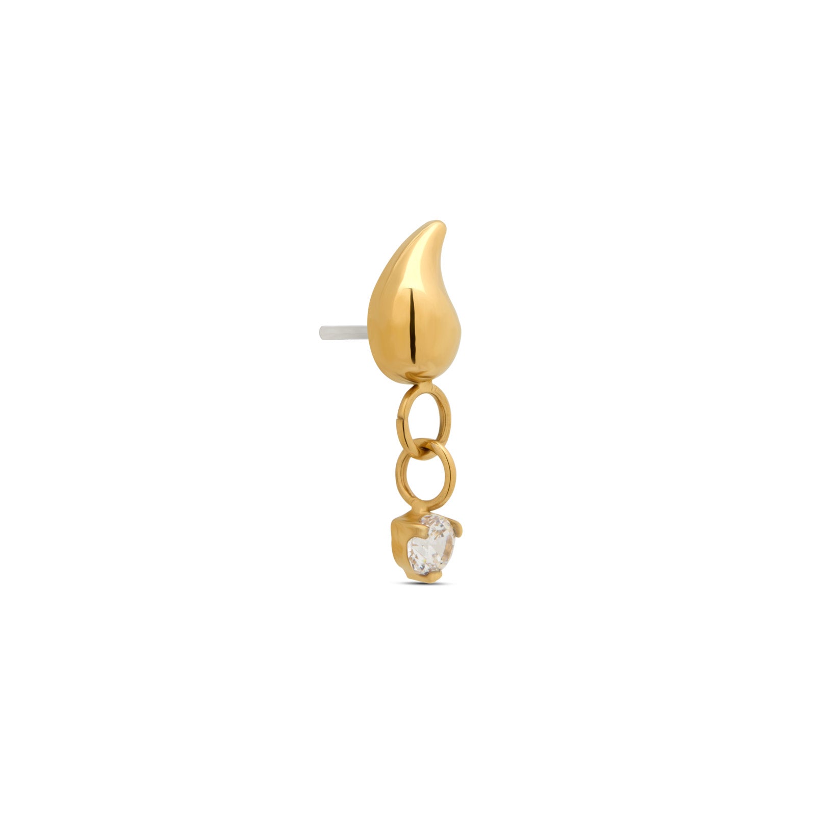 Trident 24kt Gold PVD Titanium Threadless Droplet w CZ Hanging Round Stone Attachment