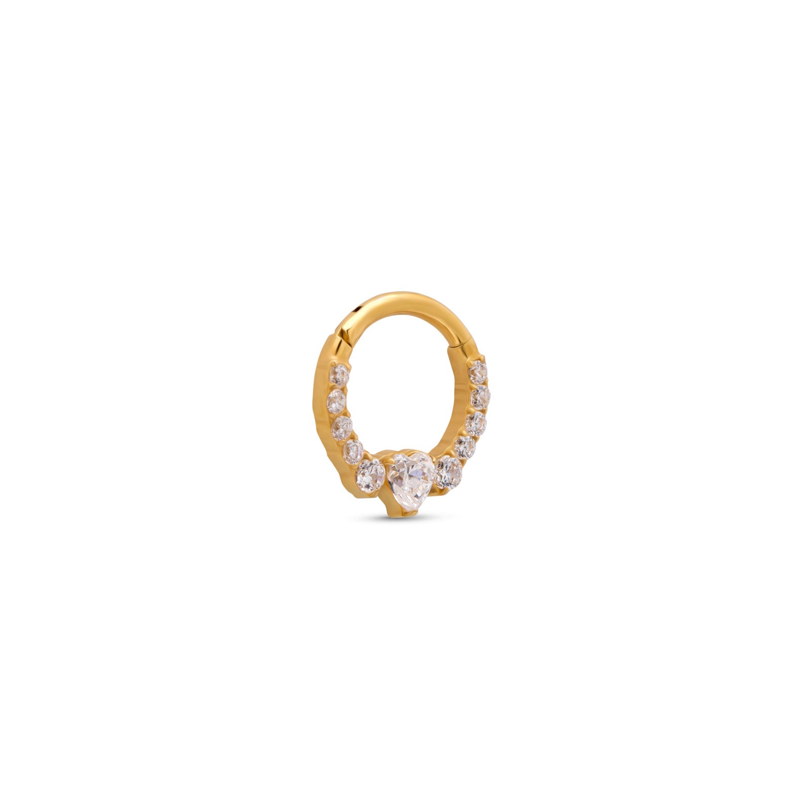 Trident 24kt Gold PVD Titanium Jeweled Heart Hinged Ring