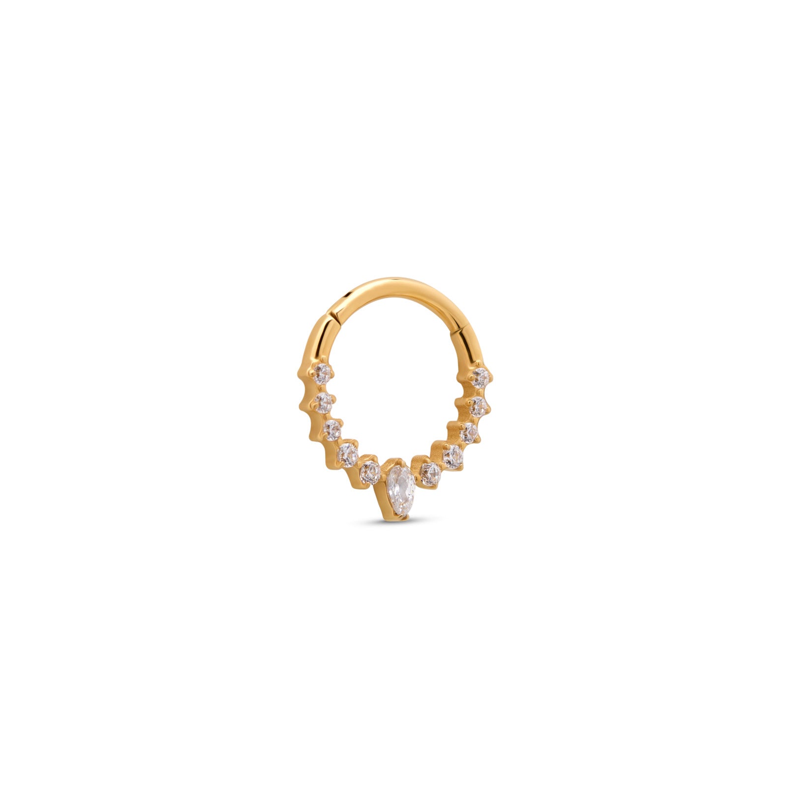 Trident 24kt Gold PVD Titanium 11 Jeweled Marquise Hinged Ring