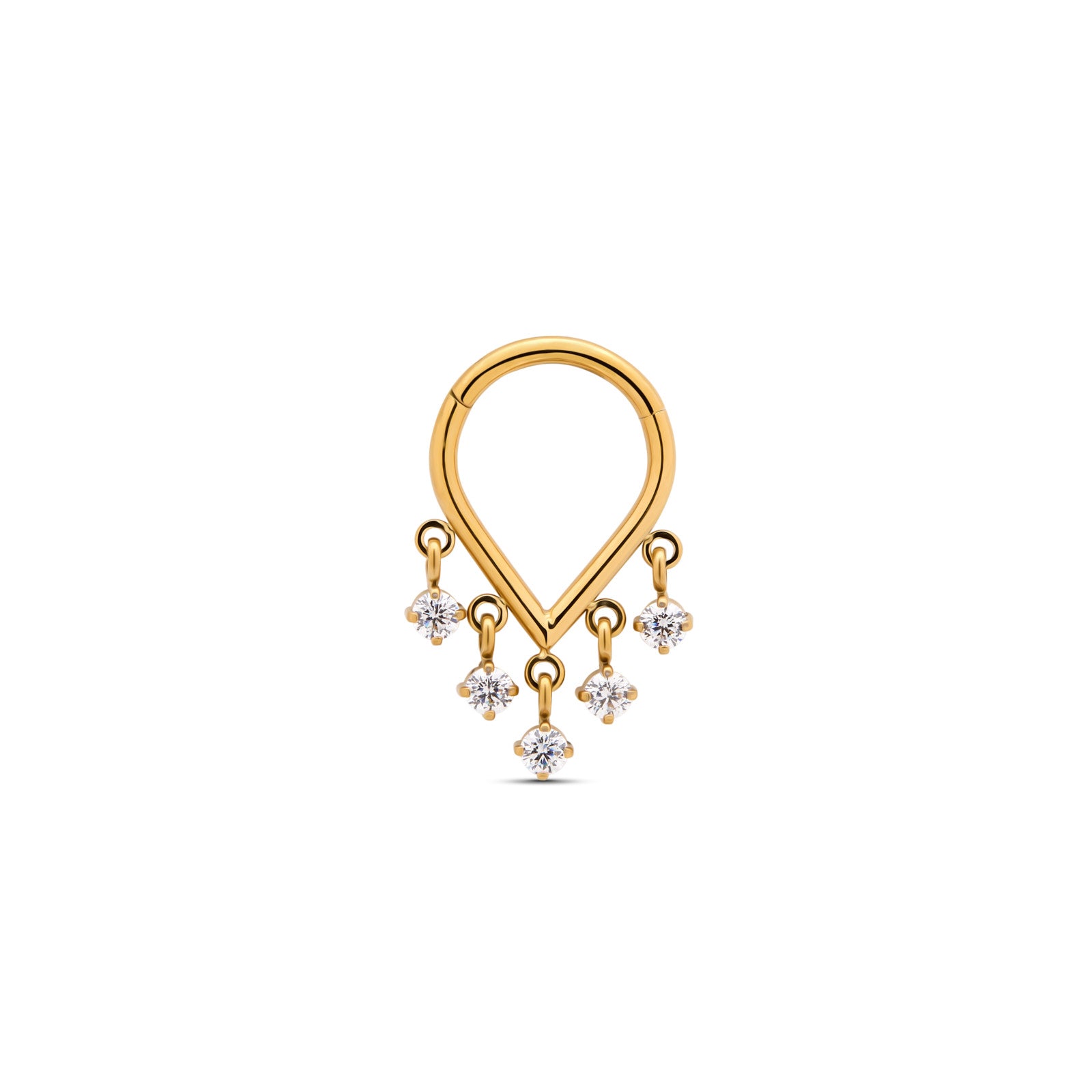 Trident 24kt Gold PVD Titanium Tear Drop Dangle Hinged Ring