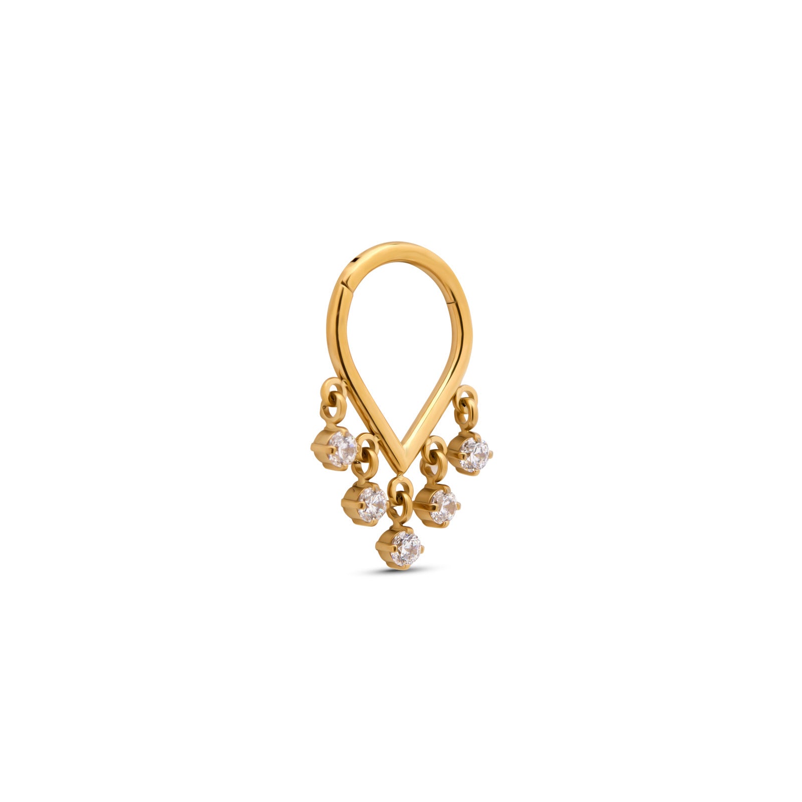 Trident 24kt Gold PVD Titanium Tear Drop Dangle Hinged Ring