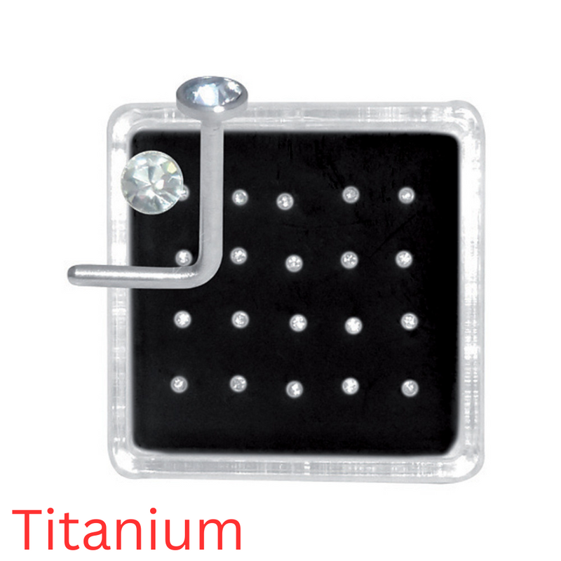 Titanium L-Shape Nostril Jewelled - Box 20