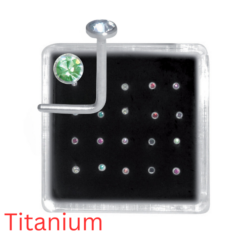 Titanium L-Shape Nostril Jewelled Mixed Colours - Box 20