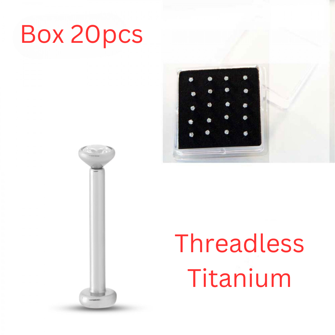 Titanium Threadless Nose Labret Rounded Bezel - Box 20