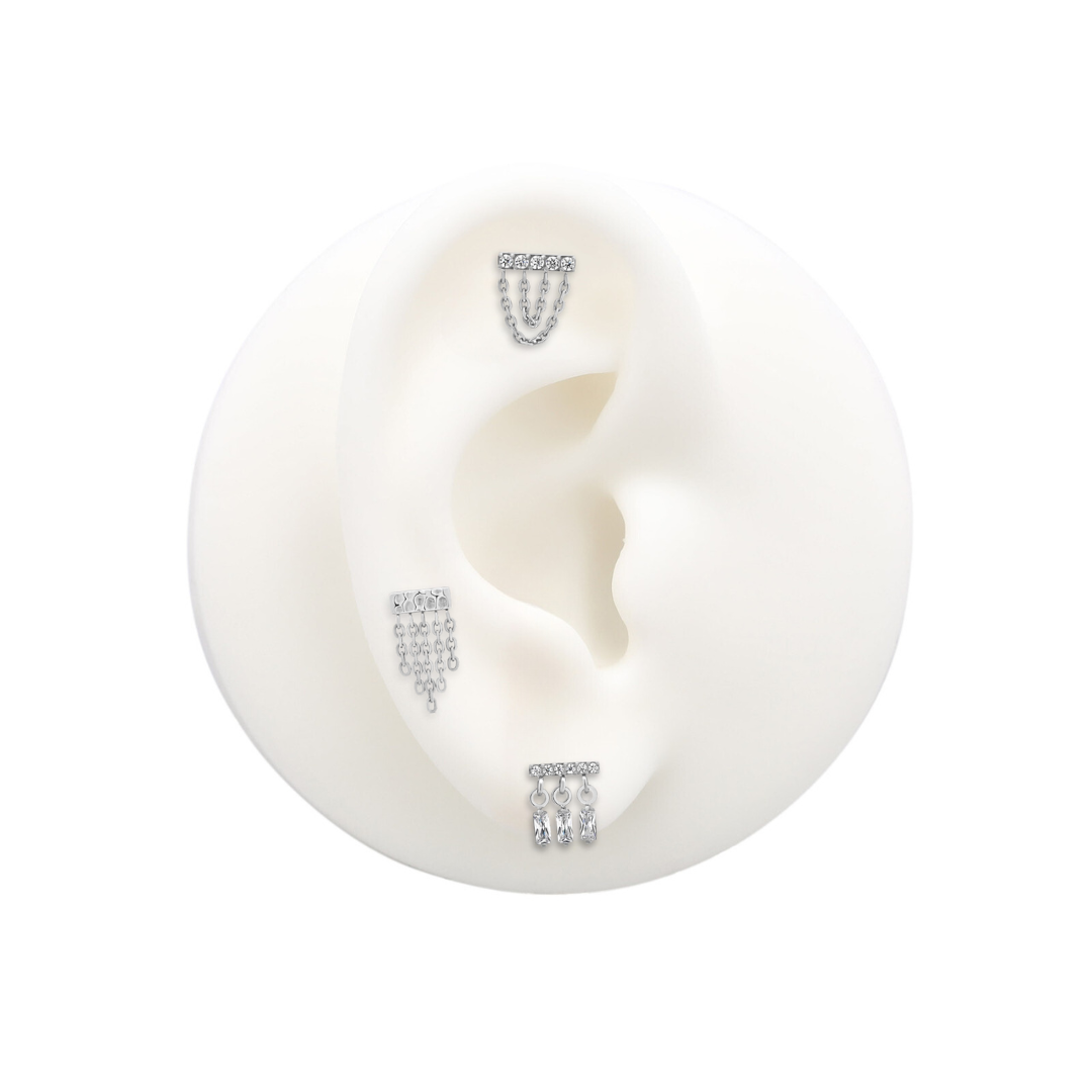 Trident Threadless Tribal Bar With Chains Attachment