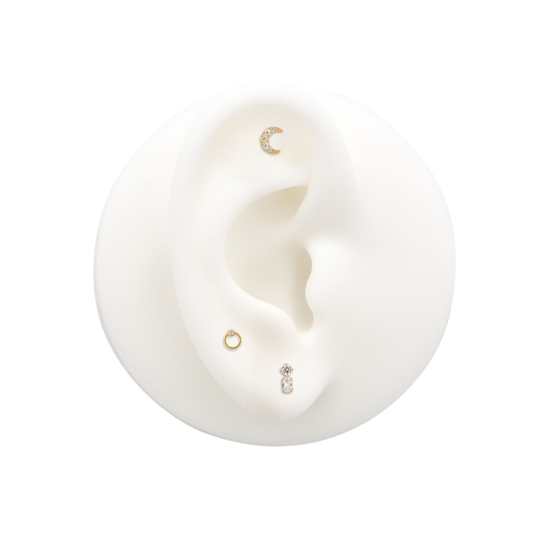 Trident 24kt Gold PVD Titanium Threadless Jewel Oval Stone with Round Stone Attachment
