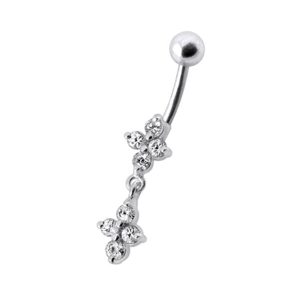 Navel Bar Double Jewel 4 Dangle 1.6 x 10mm