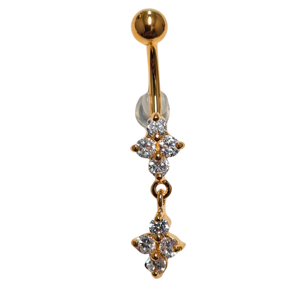 Gold PVD Double Jewel 4 Dangle 1.6 x 10mm