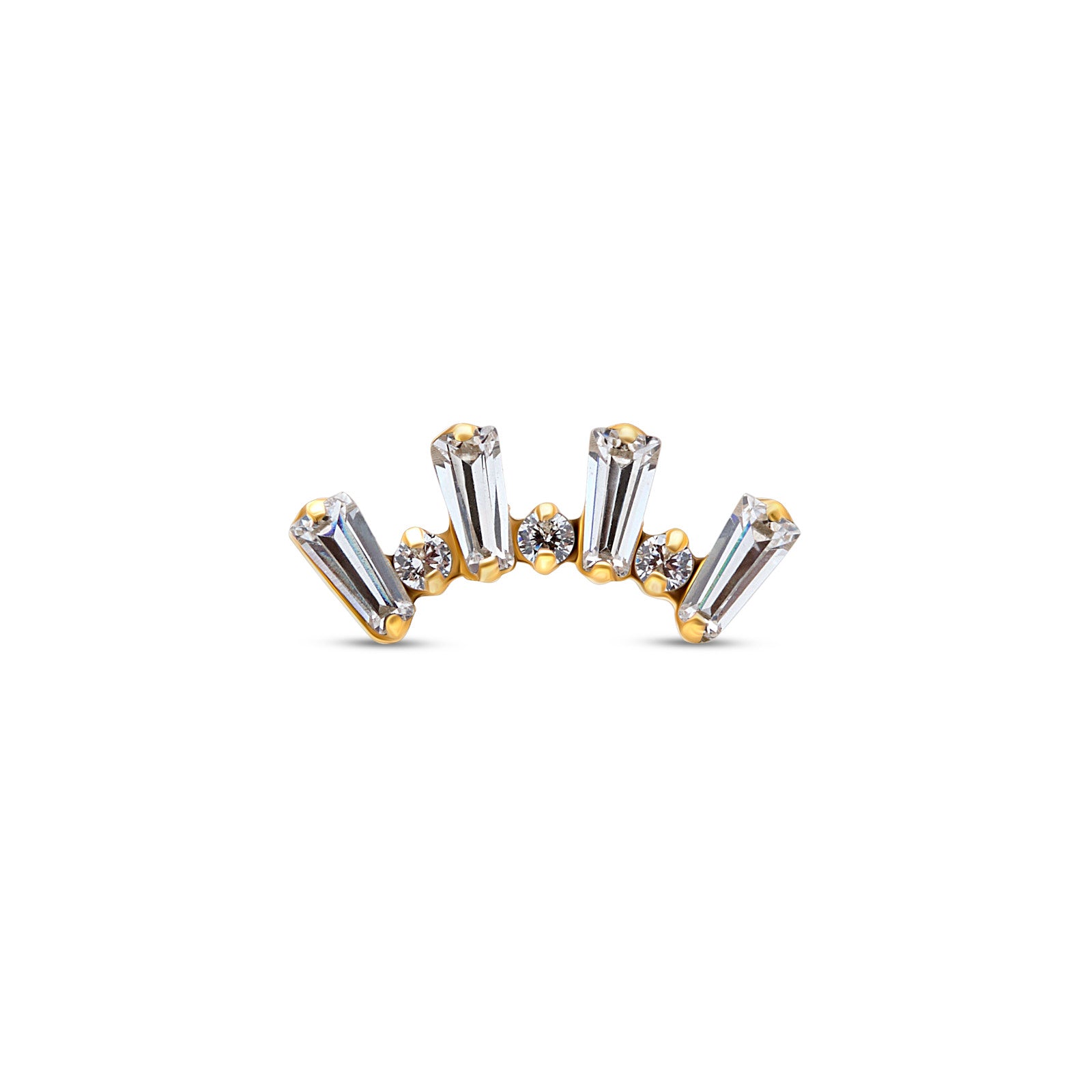 Trident 24kt Gold PVD Titanium Threadless Baguette and Round Stones Crown Attachment