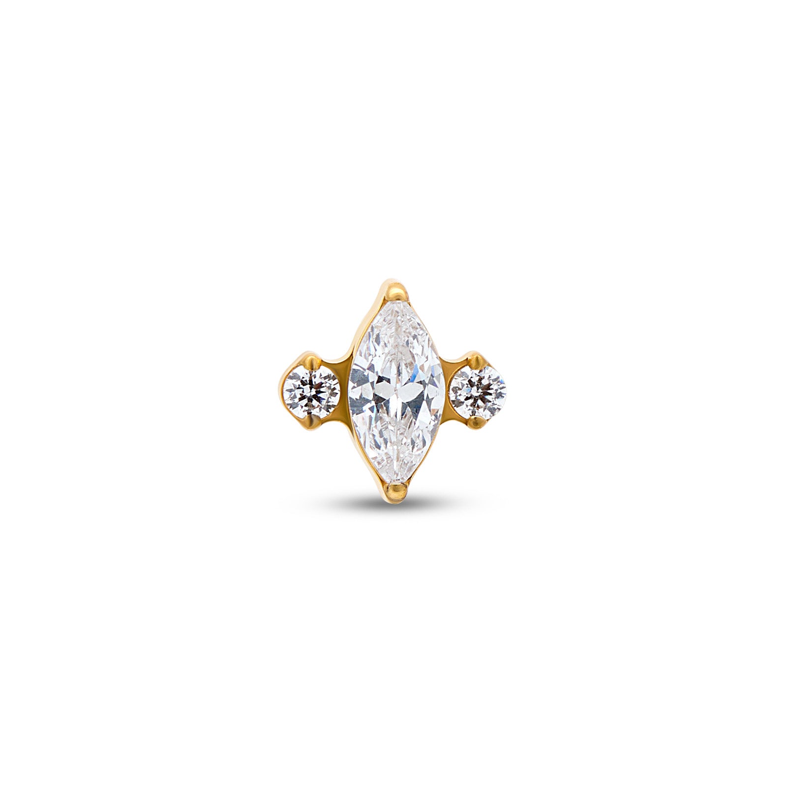 Trident 24kt Gold PVD Titanium Threadless Marquise Stone w CZ Attachment