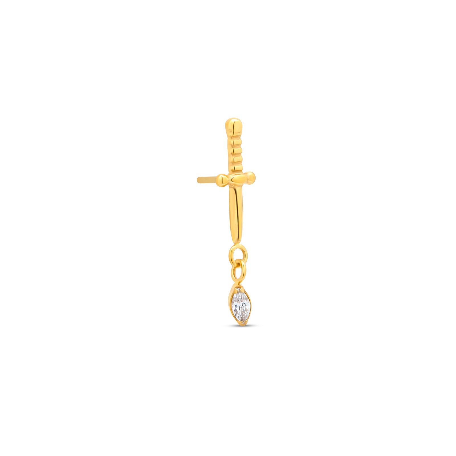 Trident 24kt Gold PVD Titanium Threadless Sword Dangle w Oval CZ Attachment