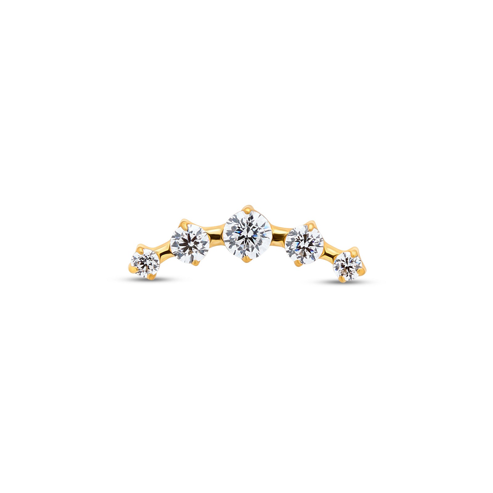 Trident 24kt Gold PVD Titanium Internally Threaded 5 Stone Curved Tiara Attachment