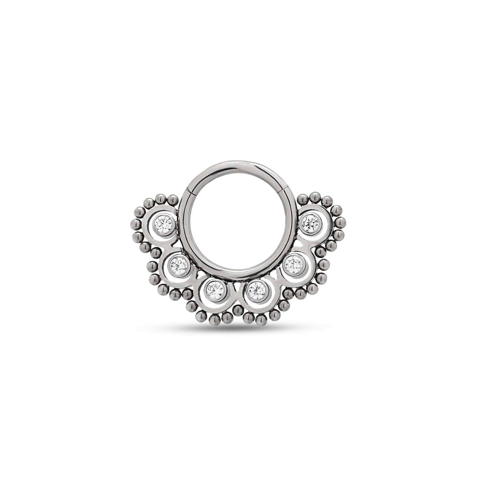 Trident Cluster Jewel Beaded Outlay Hinged Ring