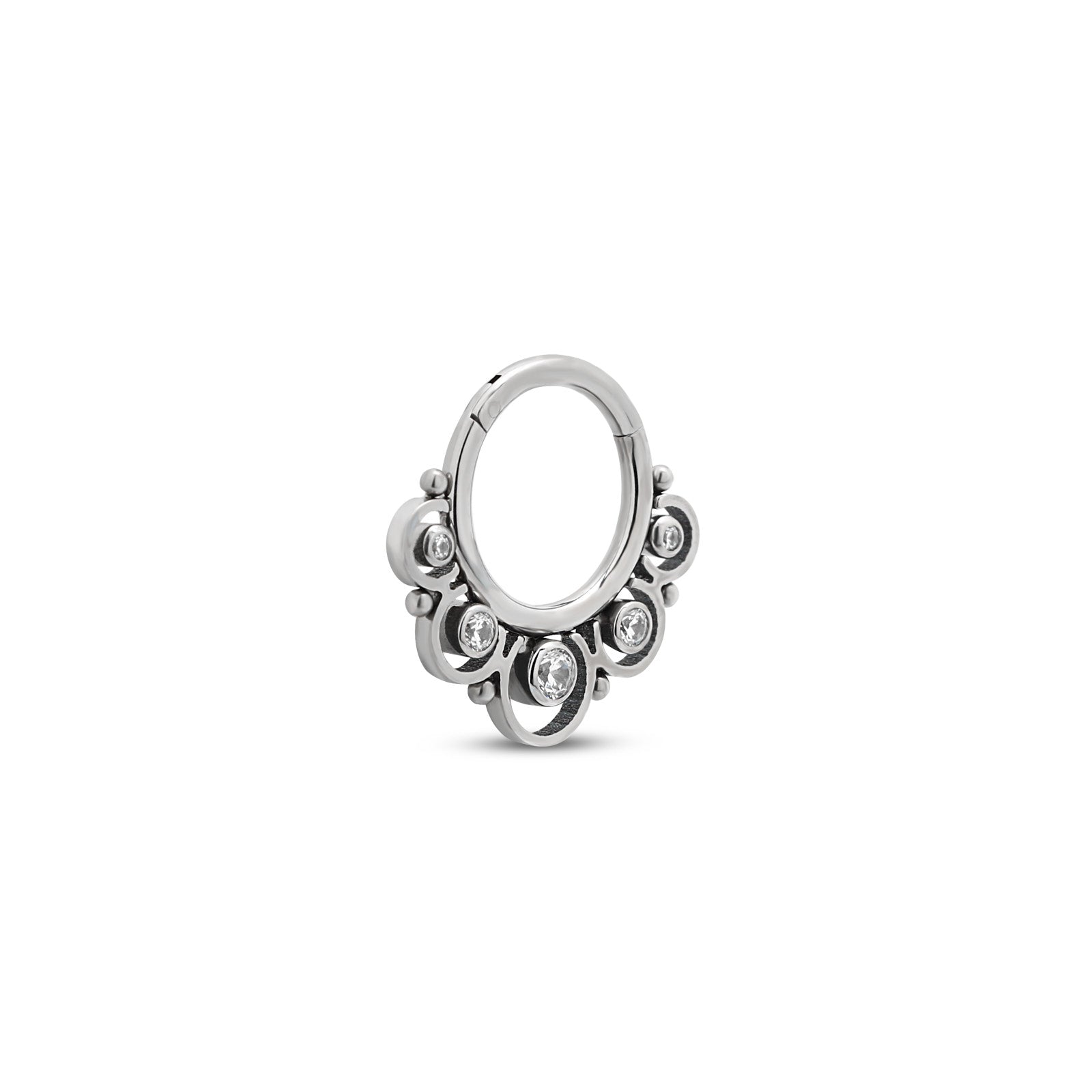 Trident Jeweled Cluster With Lace & Beads Hinged Ring