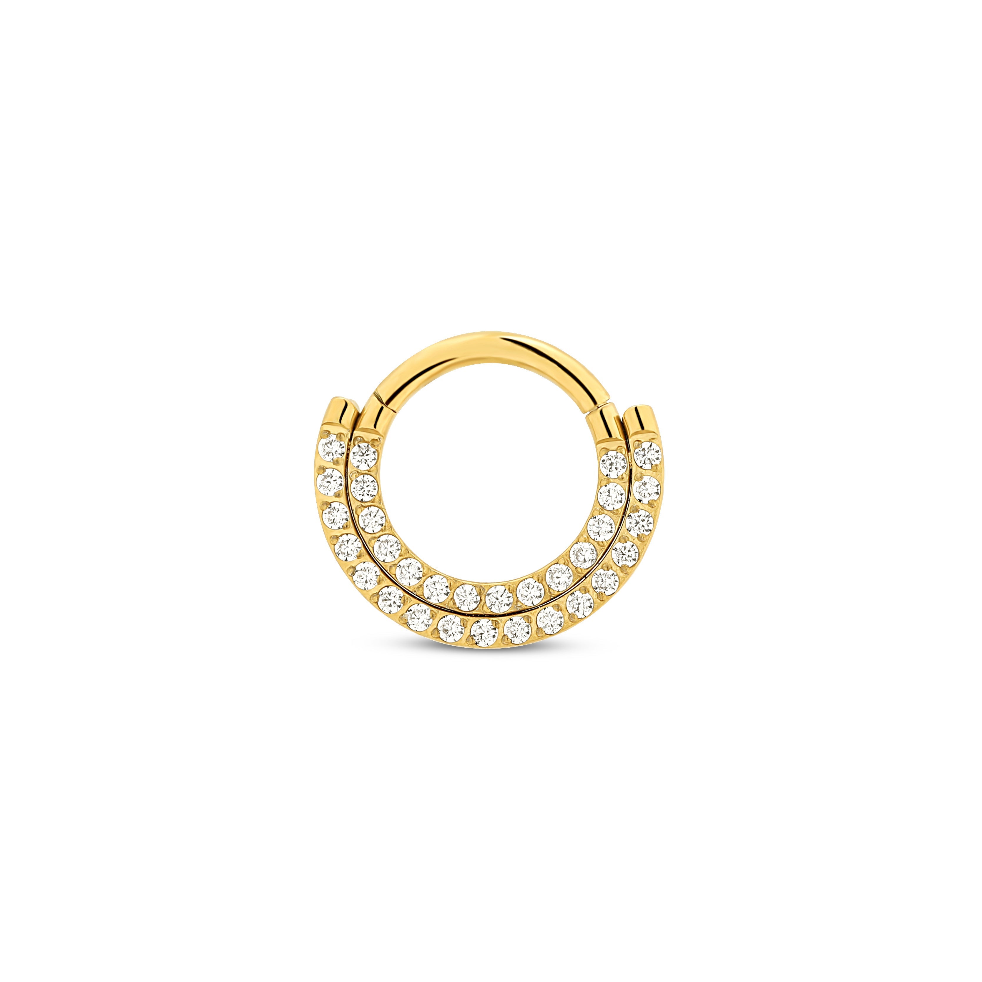 Trident 24kt Gold PVD Titanium Double Jewelled Paved Stack Hinged Ring