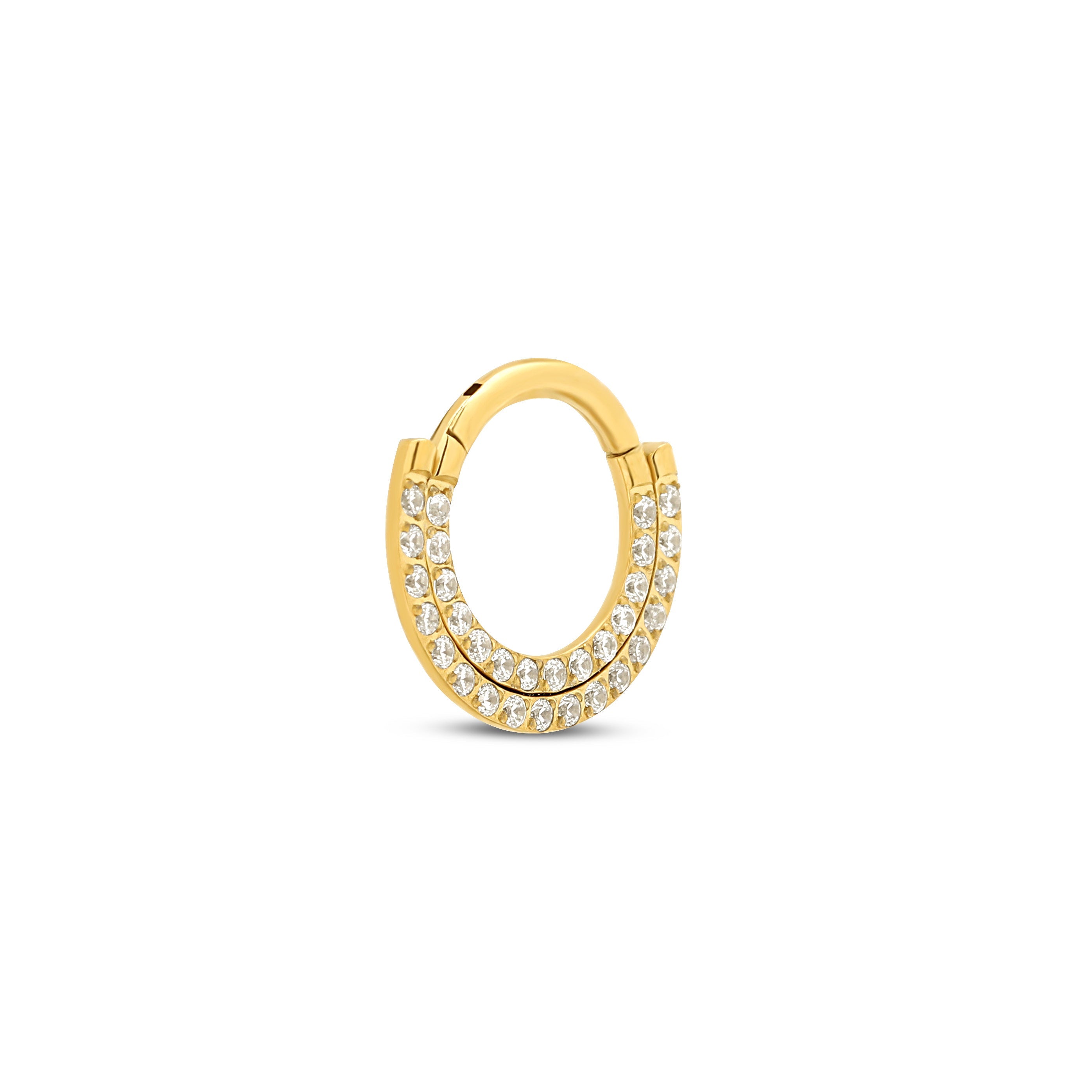 Trident 24kt Gold PVD Titanium Double Jewelled Paved Stack Hinged Ring