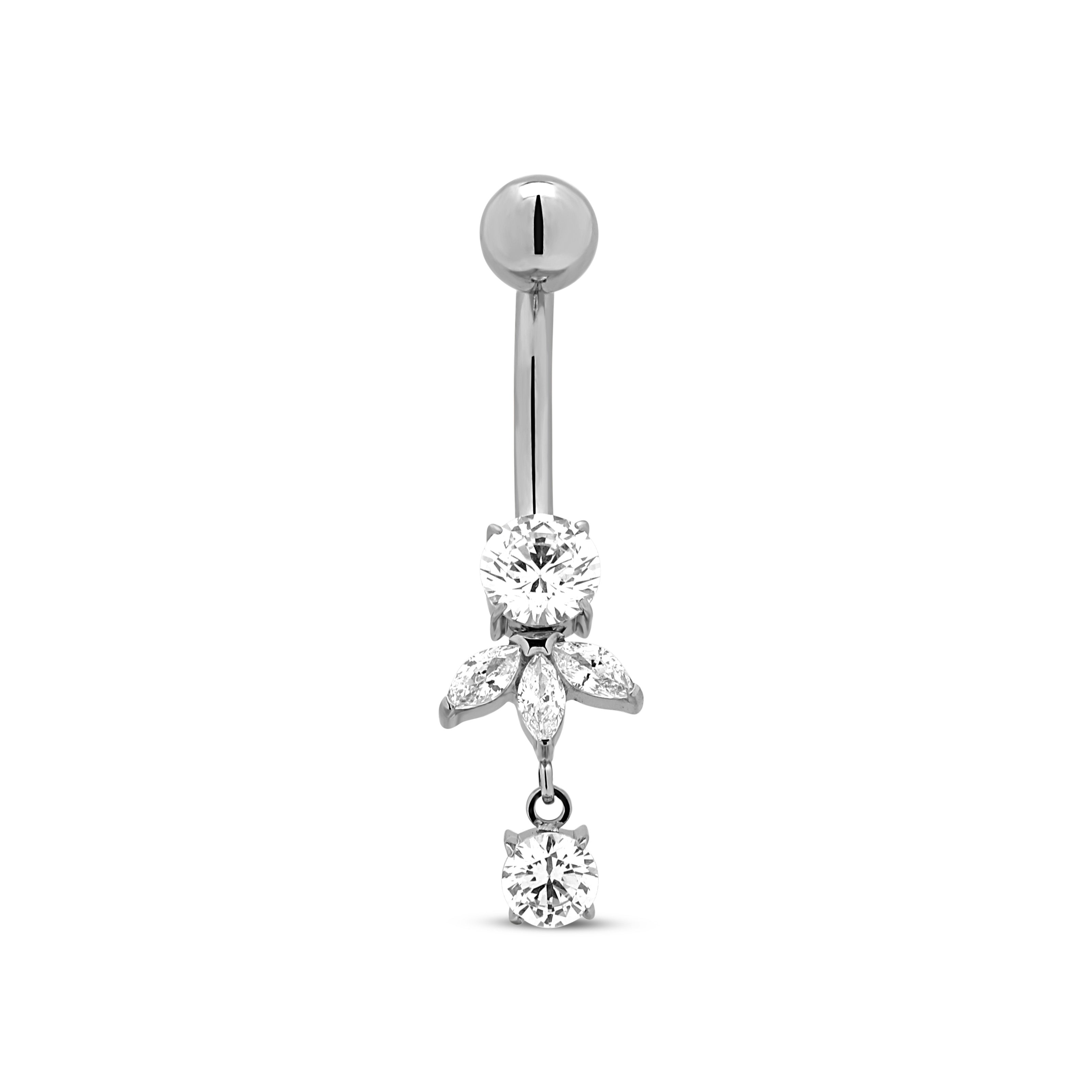 Trident Internally Threaded Marquise With Round Stone Navel