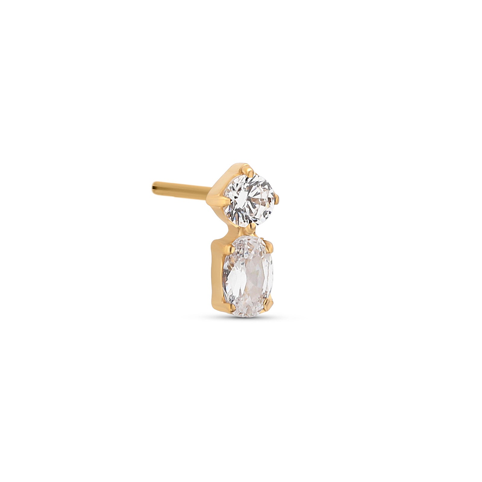 Trident 24kt Gold PVD Titanium Threadless Jewel Oval Stone with Round Stone Attachment