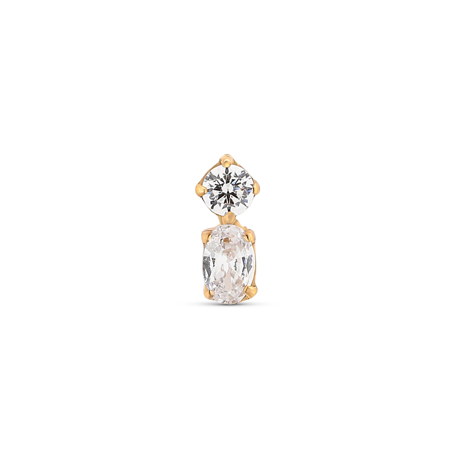 Trident 24kt Gold PVD Titanium Threadless Jewel Oval Stone with Round Stone Attachment