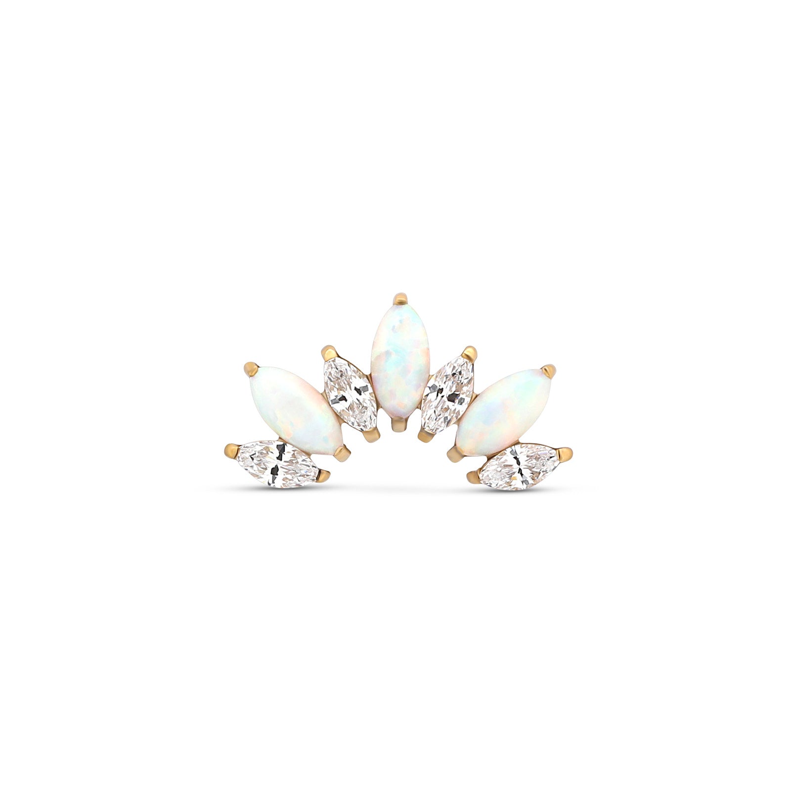 Trident 24kt Gold PVD Titanium Threadless Crystal and Opal Jeweled Crown Attachment