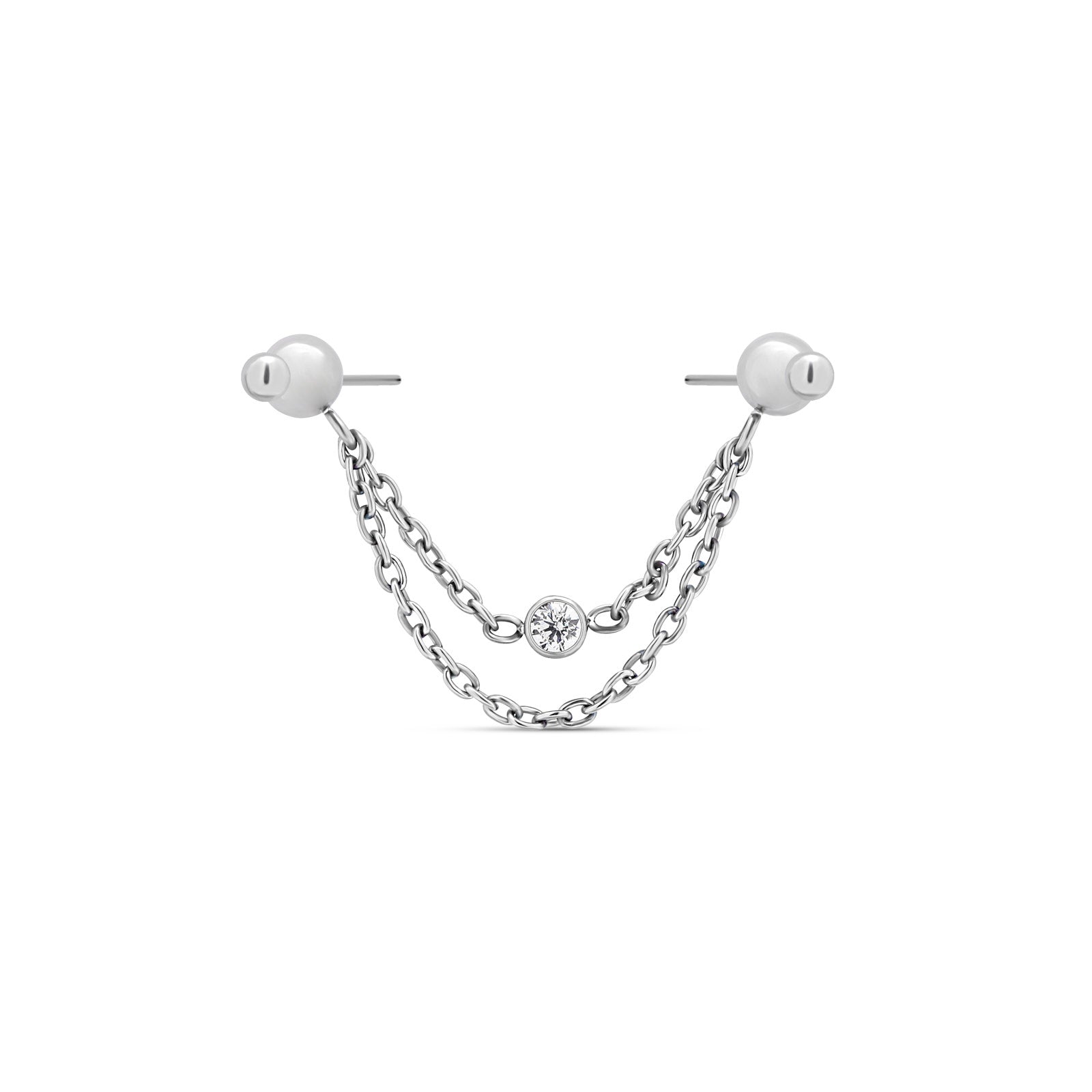 Trident Threadless Nipple Double Chain with Dangle Jewel