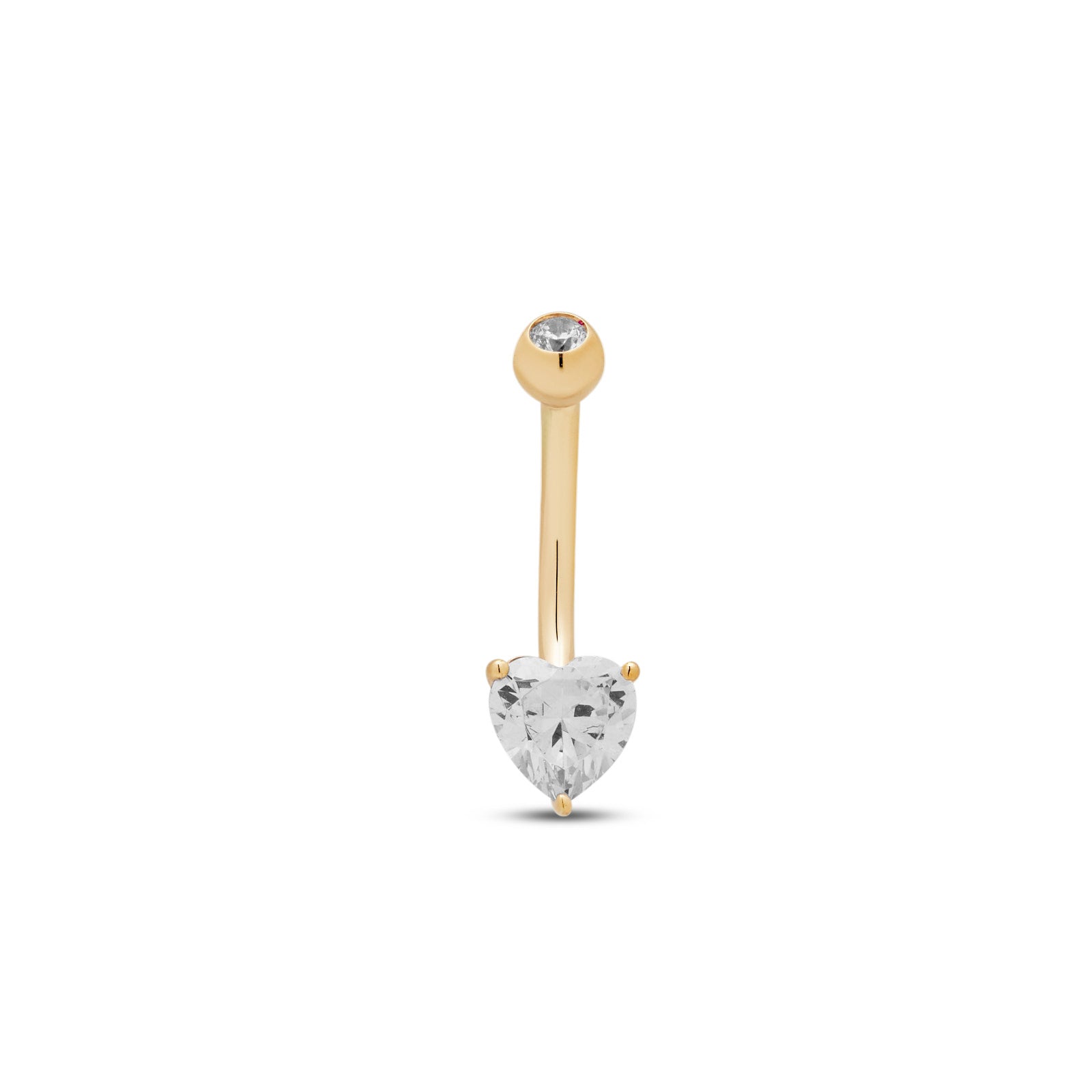 14kt Gold Navel Bar Heart Prong Set