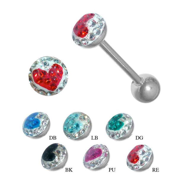 SS Barbell Small Heart Crystal Epoxy