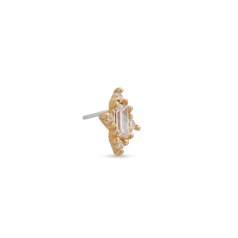 14kt Gold Threadless - Baguette With 4 Round CZ