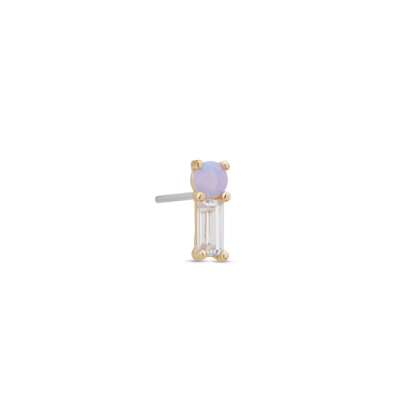 14kt Gold Threadless Pixie - Baguette With Pastel Pink Stone