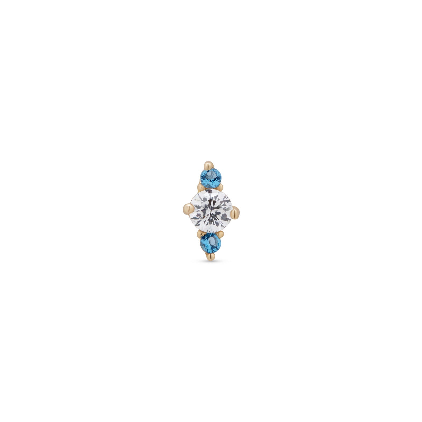 14kt Gold Threadless Sapphire - 2 Round Blue Stones with CZ
