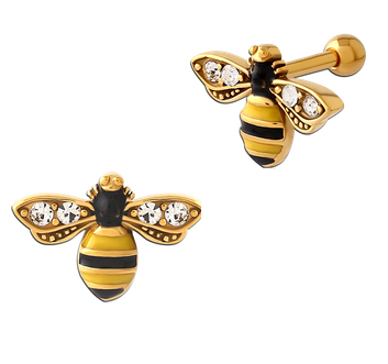 Gold PVD Steel Helix Jeweled Bee 1.2mm x 6mm