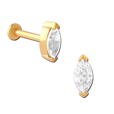 Gold PVD Internally Threaded Jewelled Oval Labret