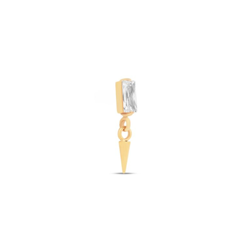 Trident 24kt Gold PVD Titanium Internally Threaded Gold Baguette With Dangle Spike Attachment