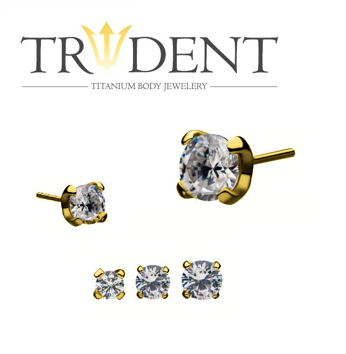 Trident TitaniumThreadless Prong Set Crystal Anodised Gold