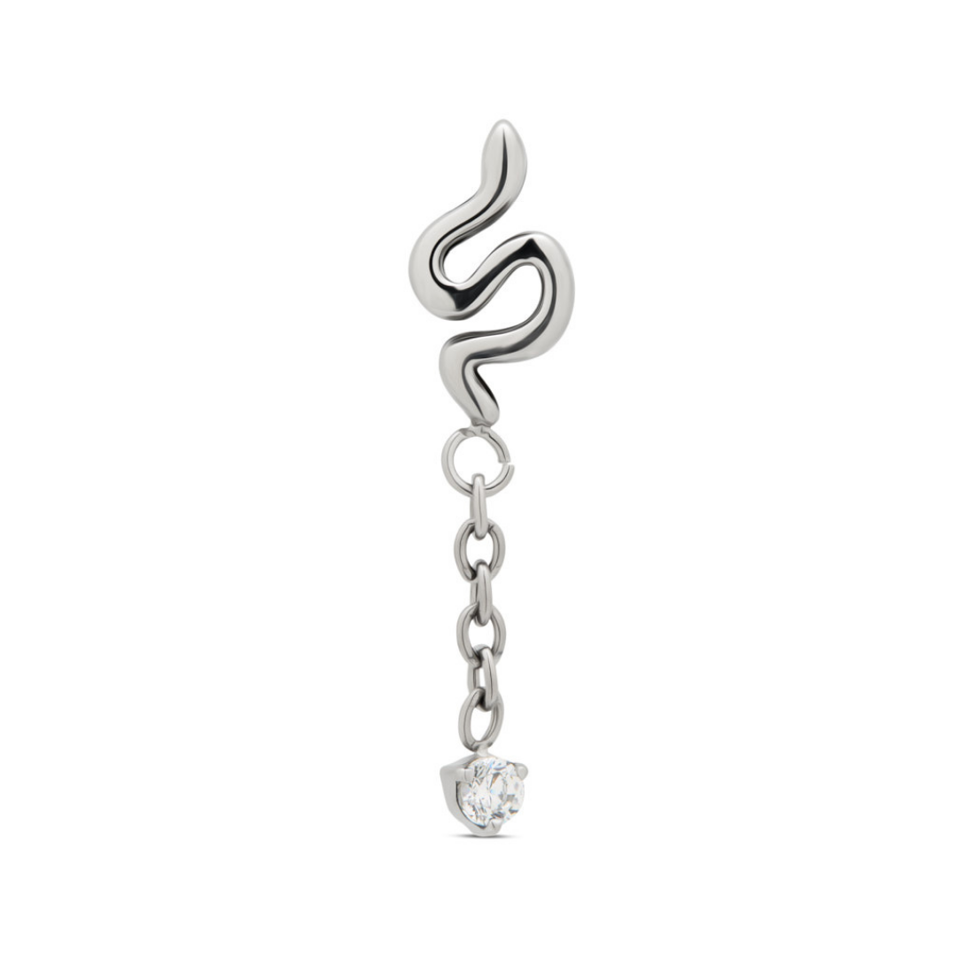 Trident Threadless Smooth Snake w Dangle CZ Attachment