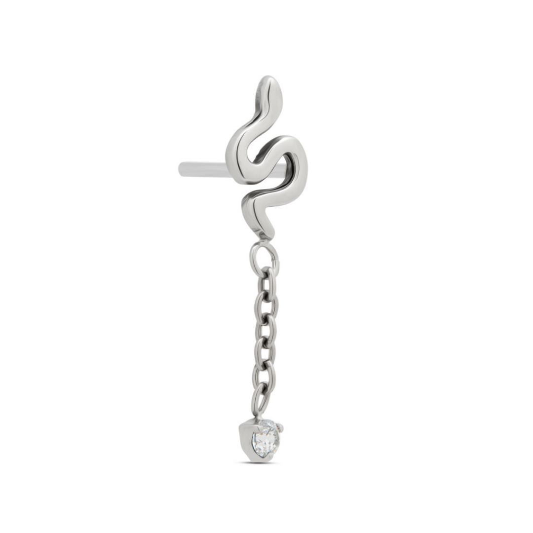 Trident Threadless Smooth Snake w Dangle CZ Attachment