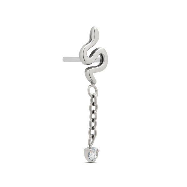 Threadless Smooth Snake w Dangle CZ Attachment