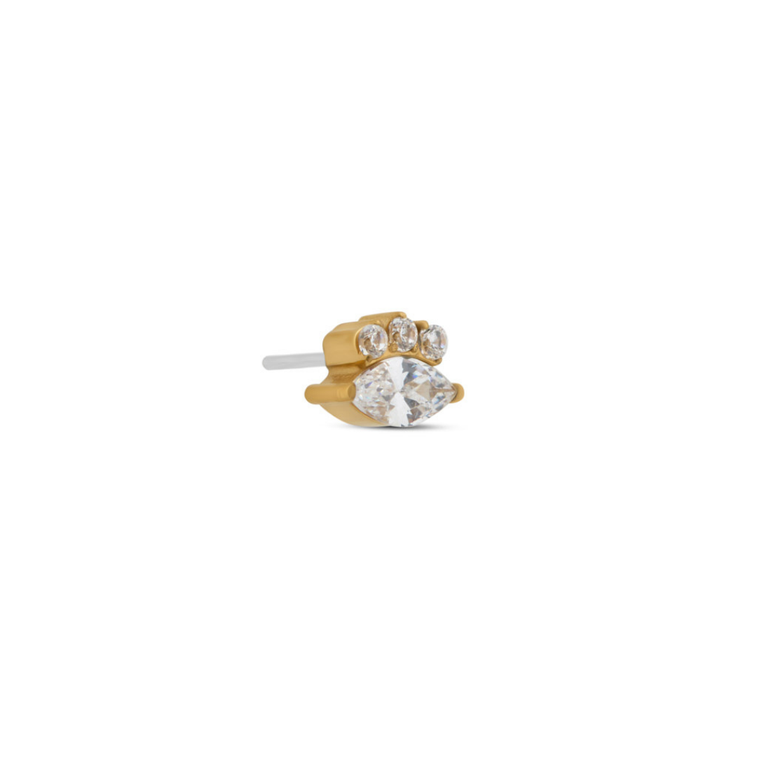 Trident 24kt Gold PVD Titanium Threadless Marquise w Trio Stone Attachment