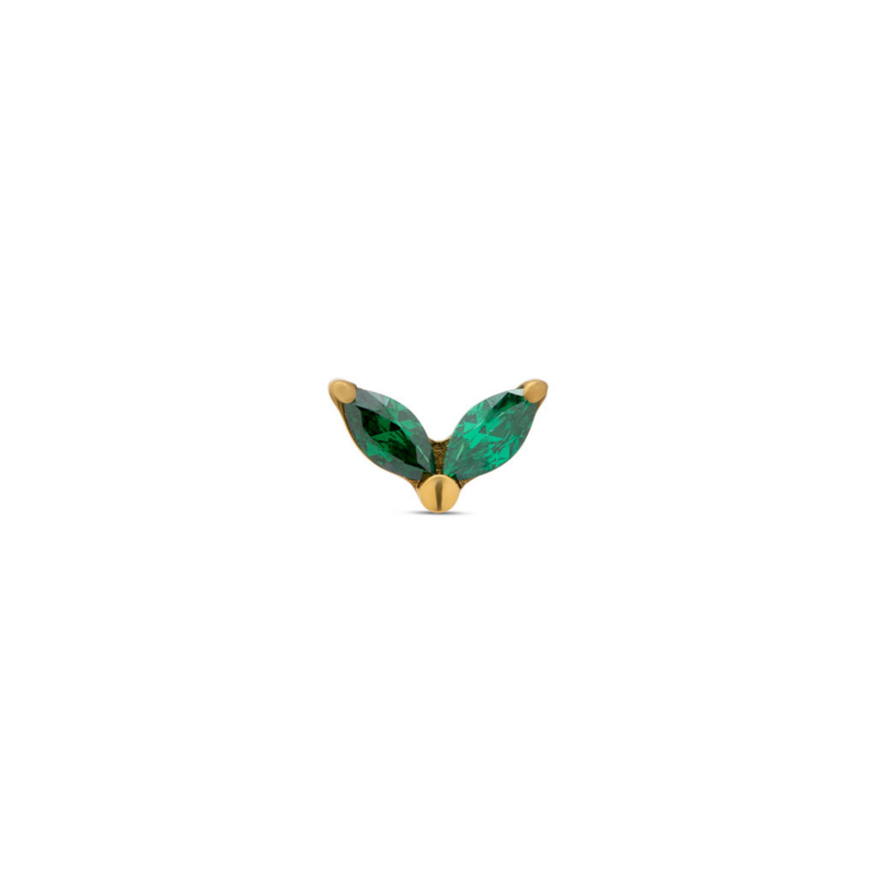 24kt Gold PVD Titanium Threadless 2 Marquise Emerald Attachment