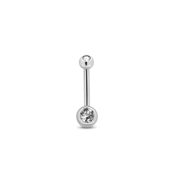 Internally Threaded Mini Navel Bar Double Jeweled Swarovski Crystal