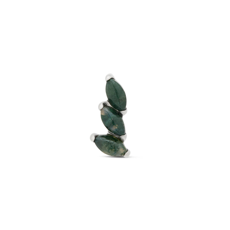 Trident Internally Threaded 3 Marquise Natural Gemstone - Moss Agate Attachment