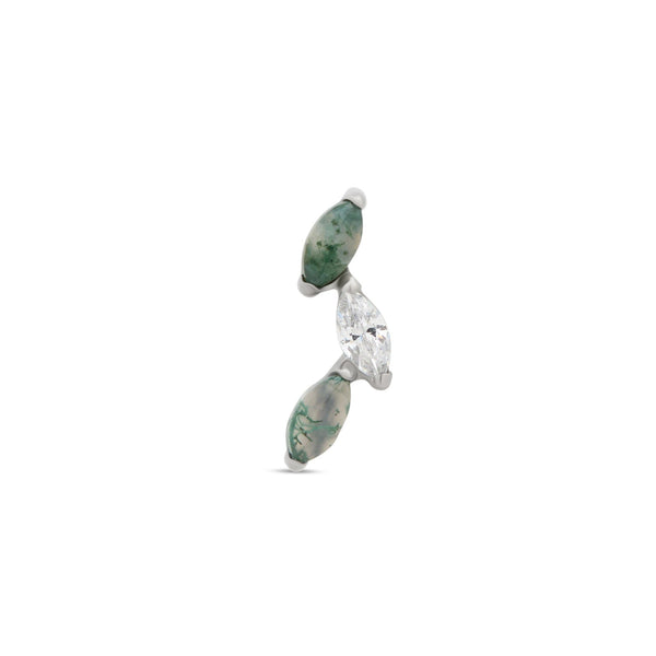 Trident Internally Threaded Tri Marquise Natural Gemstone - Moss Agate Attachment