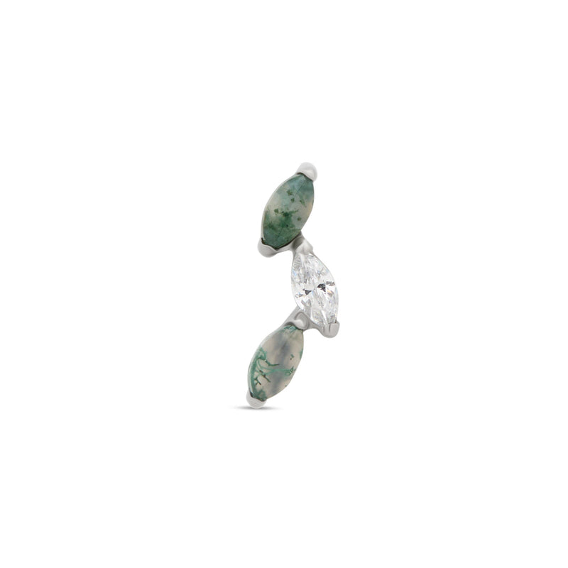 Trident Internally Threaded Tri Marquise Natural Gemstone - Moss Agate Attachment