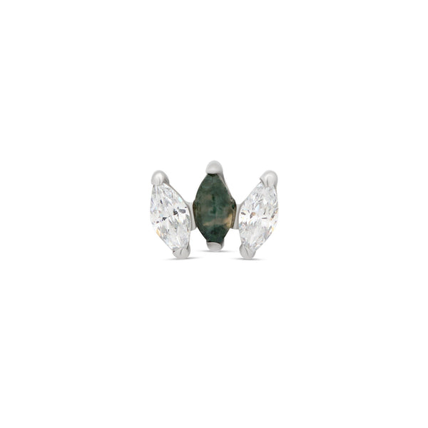 Trident Internally Threaded Marquise Natural Gemstone - Moss Agate Attachment