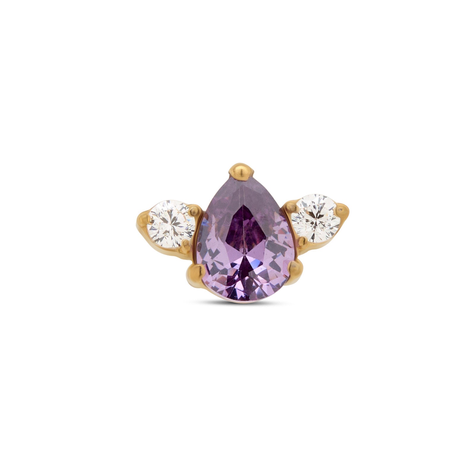 Trident 24kt Gold PVD Titanium Threadless 3 Stone Tear Amethyst Attachment