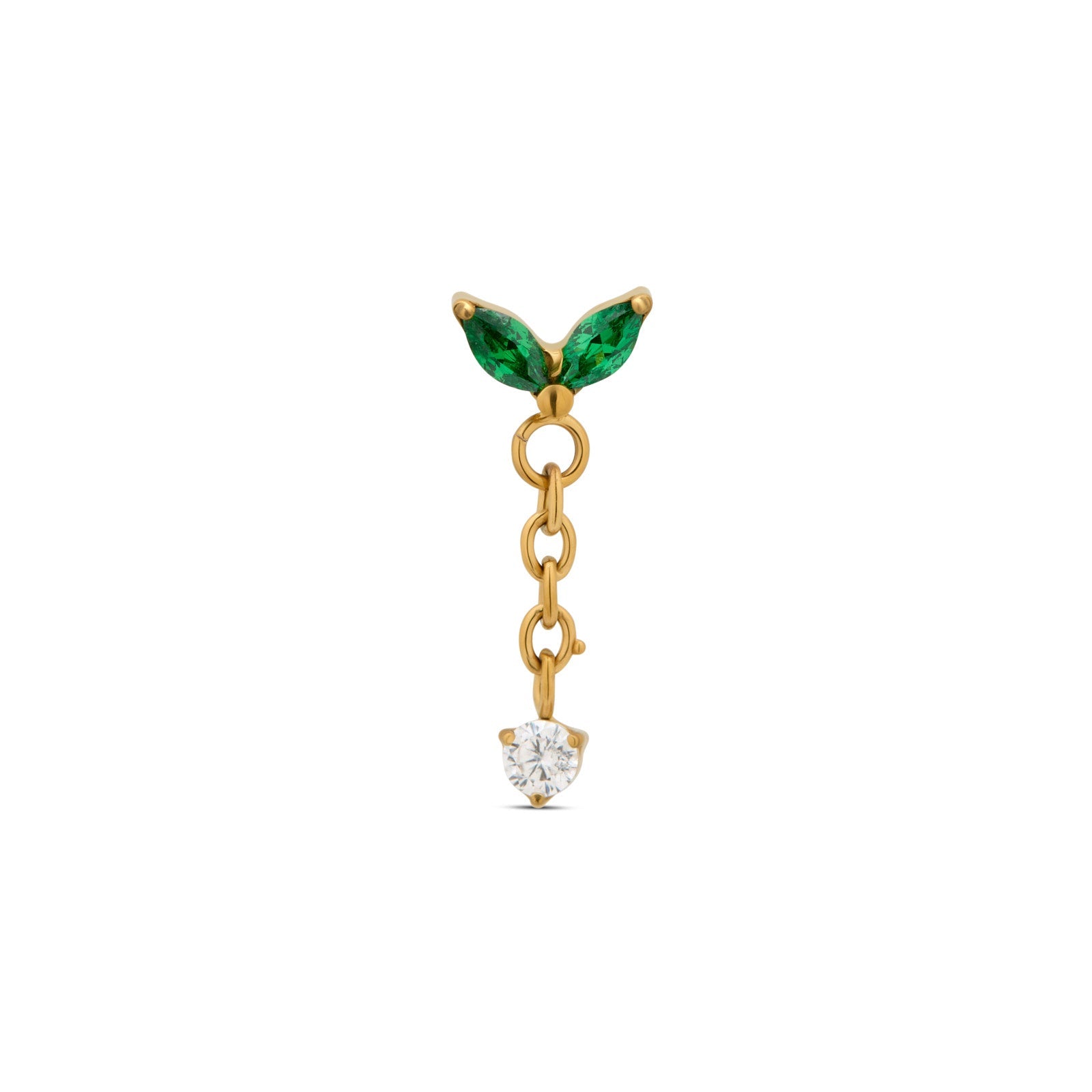 Trident 24kt Gold PVD Titanium Threadless  Emerald 2 Marquise w Dangle Attachment